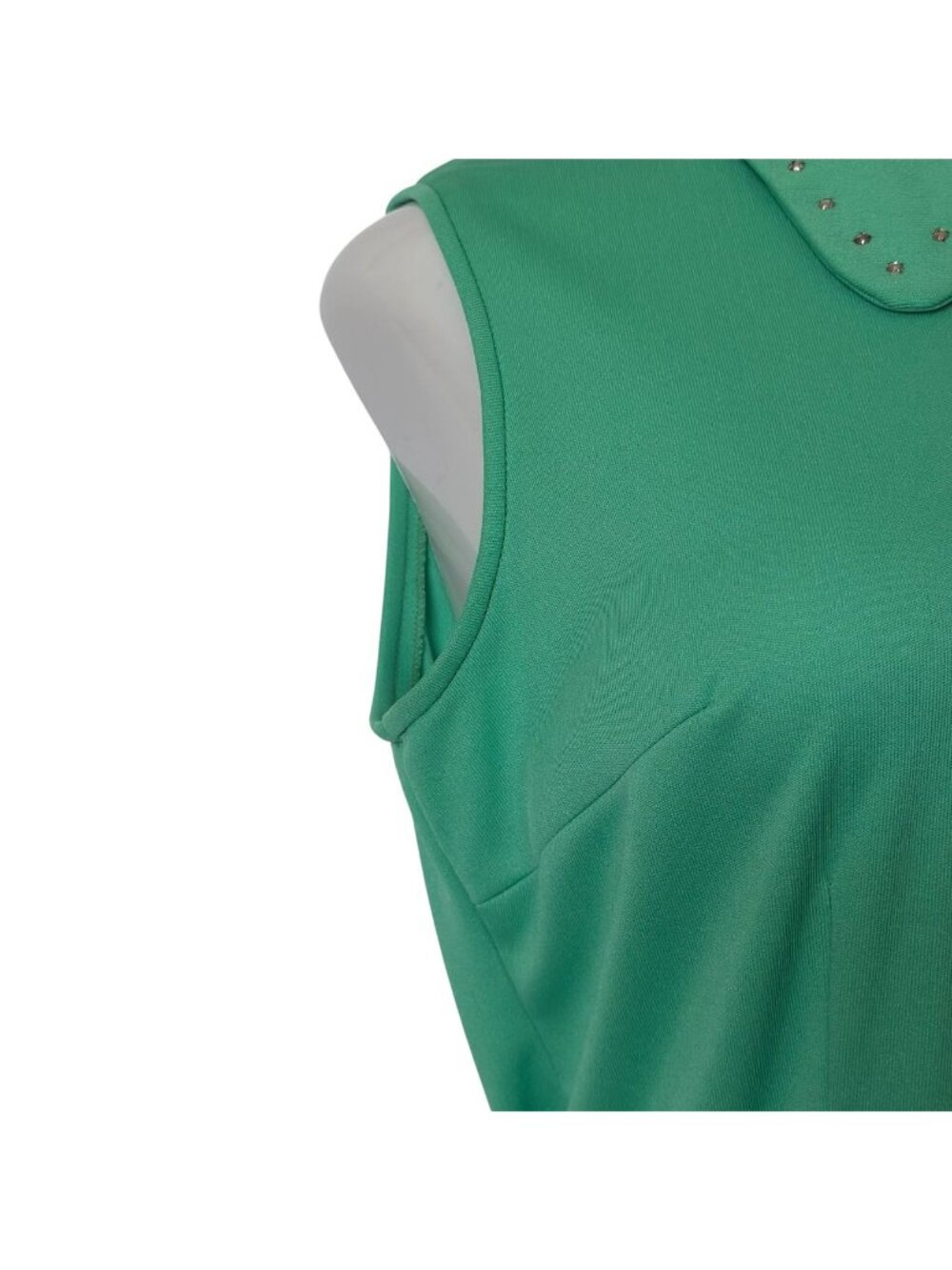 Vintage Womens Green Sleeveless Maxi Dress W/ Studded Collar & Belt - Picture 11 of 16